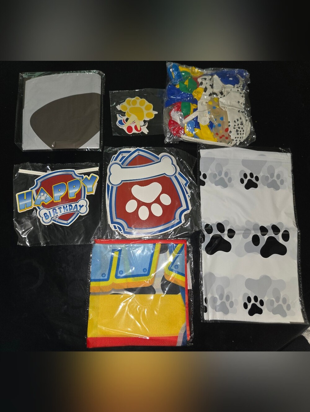 Paw Patrol Party Banner and Table Decor,cake Toper, Balloon Set,  - White/Black